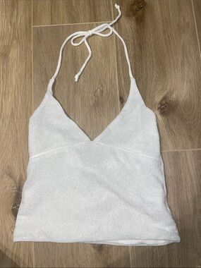 Subdued White Sparkle Halter Top